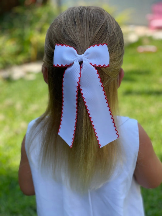 Red Moonstitch Long-Tail Bow  - Doodlebug's Children's Boutique