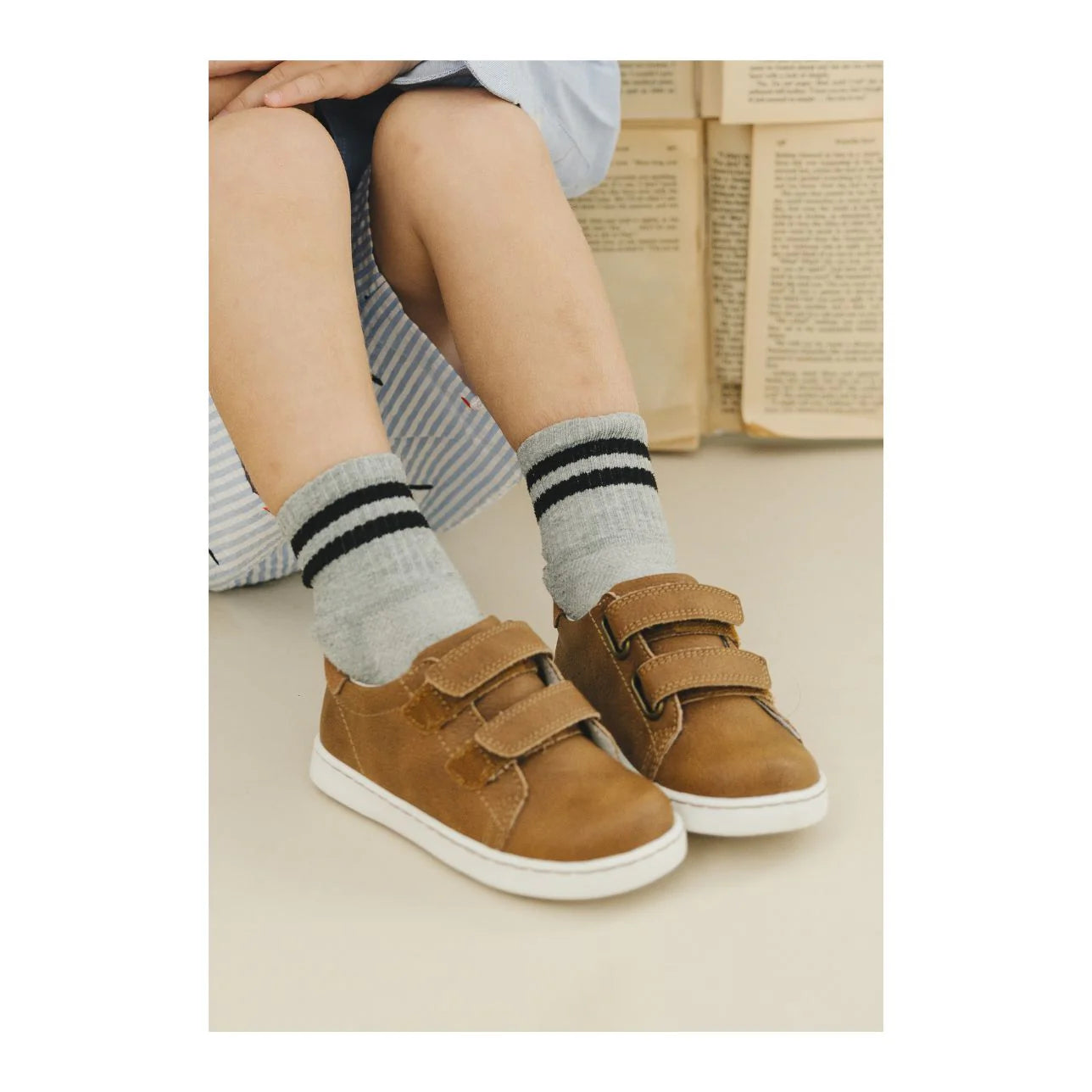 Kyle Double Velcro Sneaker in Chestnut - Doodlebug's Children's Boutique