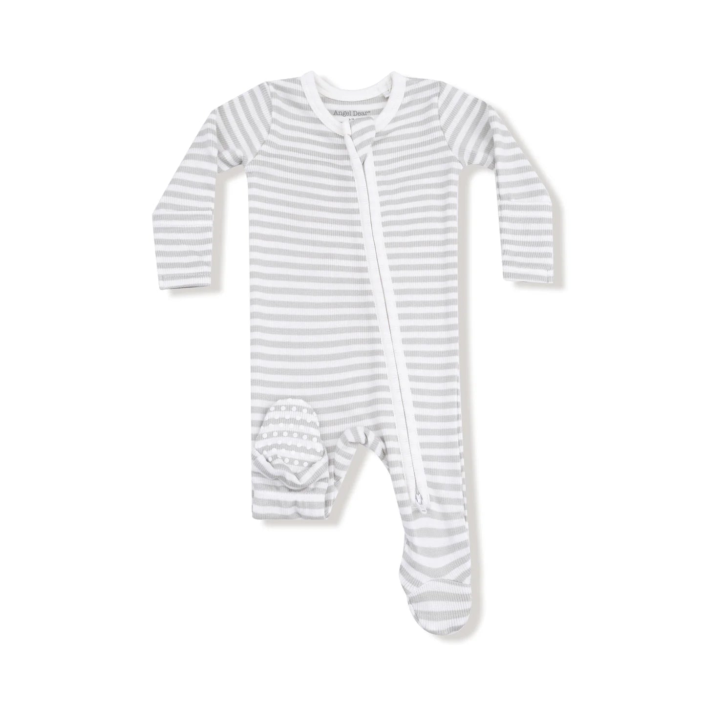 Sage Stripe Ribbed 2 Way Zipper Footie - Doodlebug's Children's Boutique