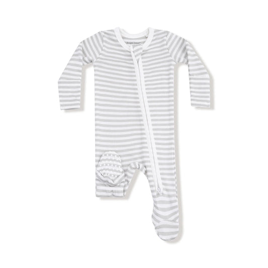 Sage Stripe Ribbed 2 Way Zipper Footie - Doodlebug's Children's Boutique