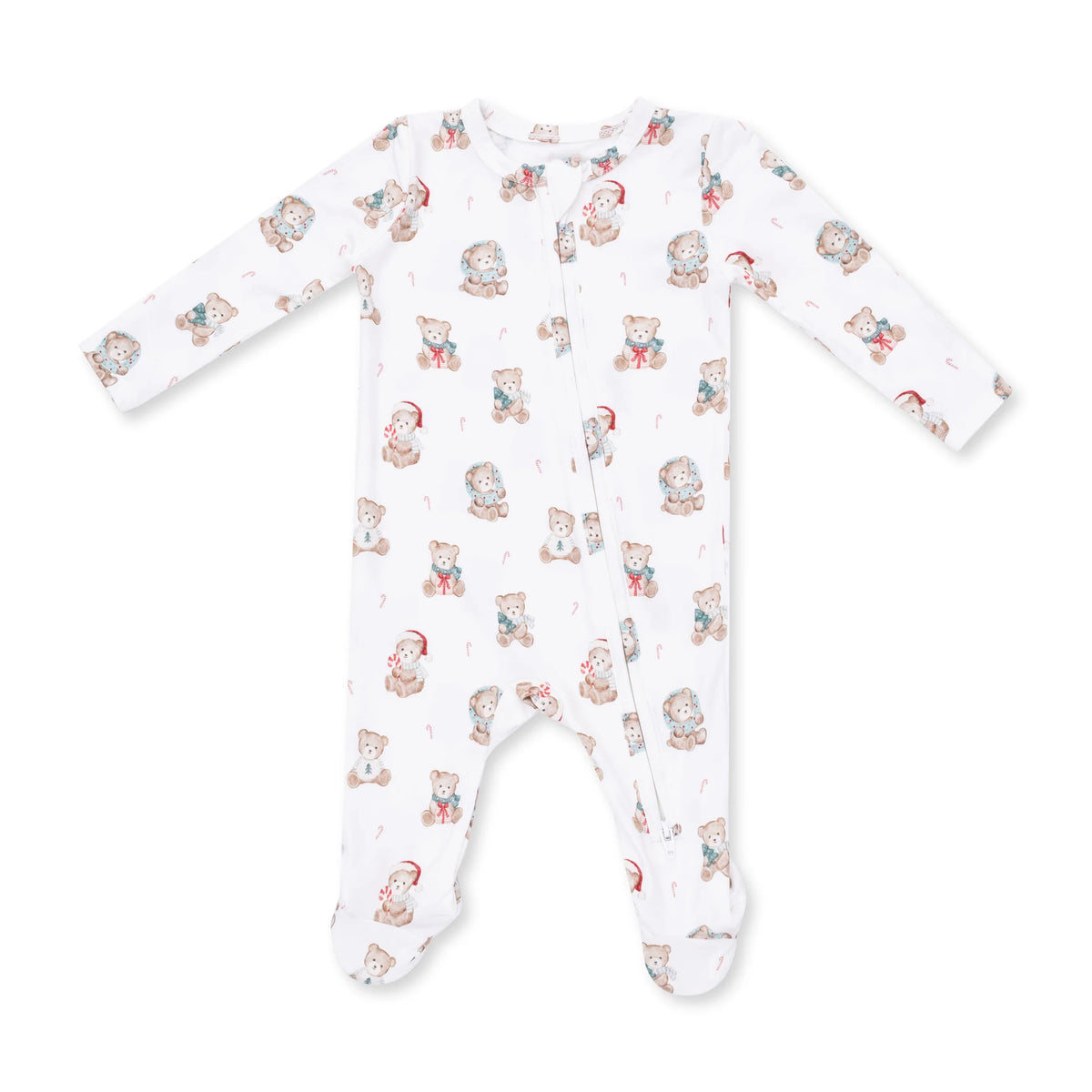 Christmas Teddy Bears 2 Way Zipper Footie - Doodlebug's Children's Boutique