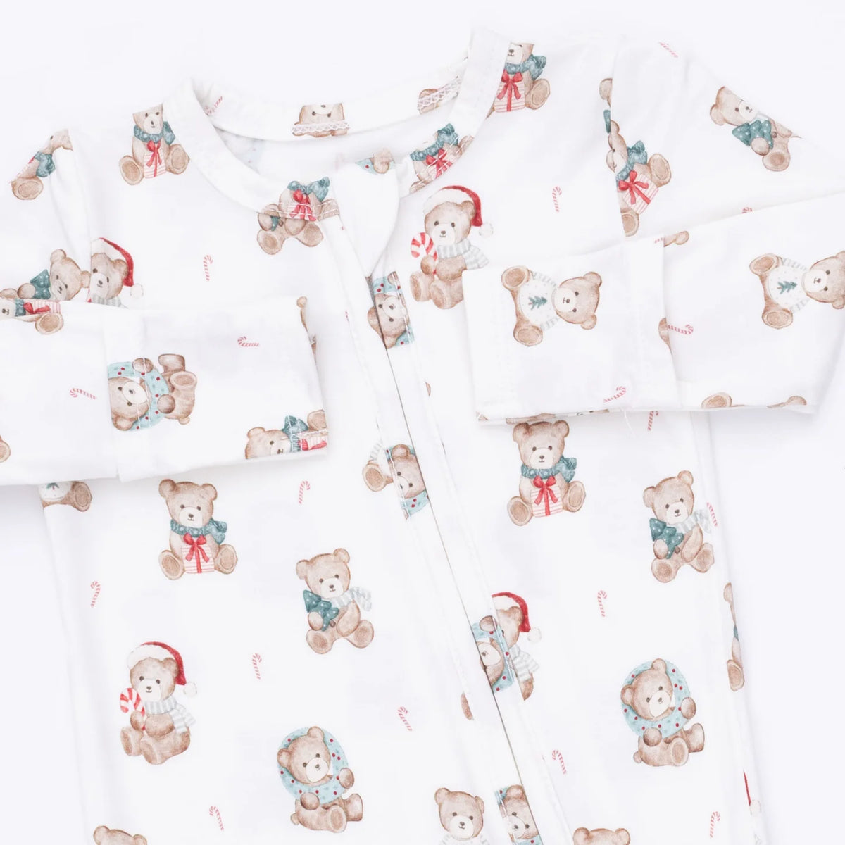 Christmas Teddy Bears 2 Way Zipper Footie - Doodlebug's Children's Boutique