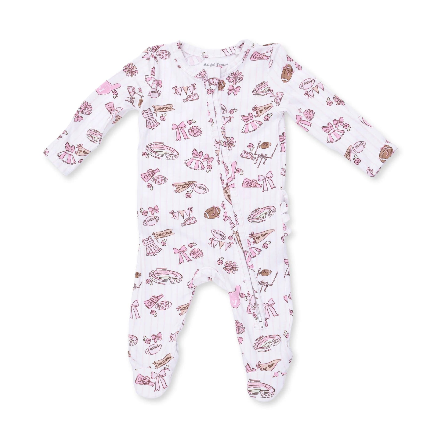 Football Cheer 2 Way Zipper Ruffle Back Footie