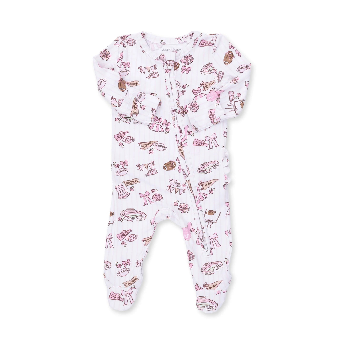 Football Cheer 2 Way Zipper Ruffle Back Footie