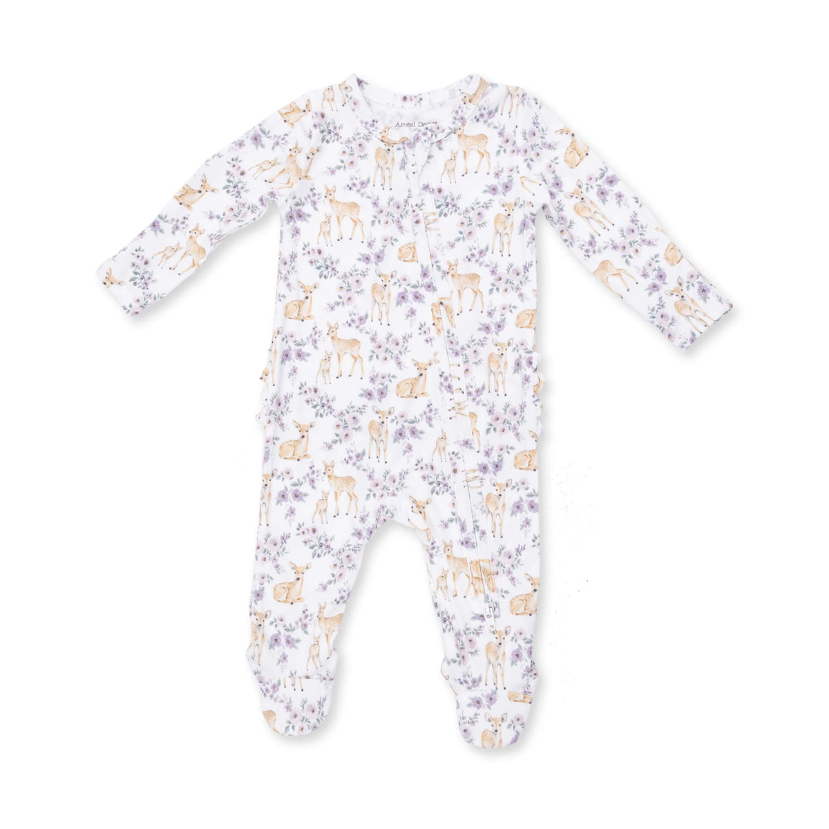 Floral Deer 2 Way Zipper Ruffle Back Footie - Doodlebug's Children's Boutique