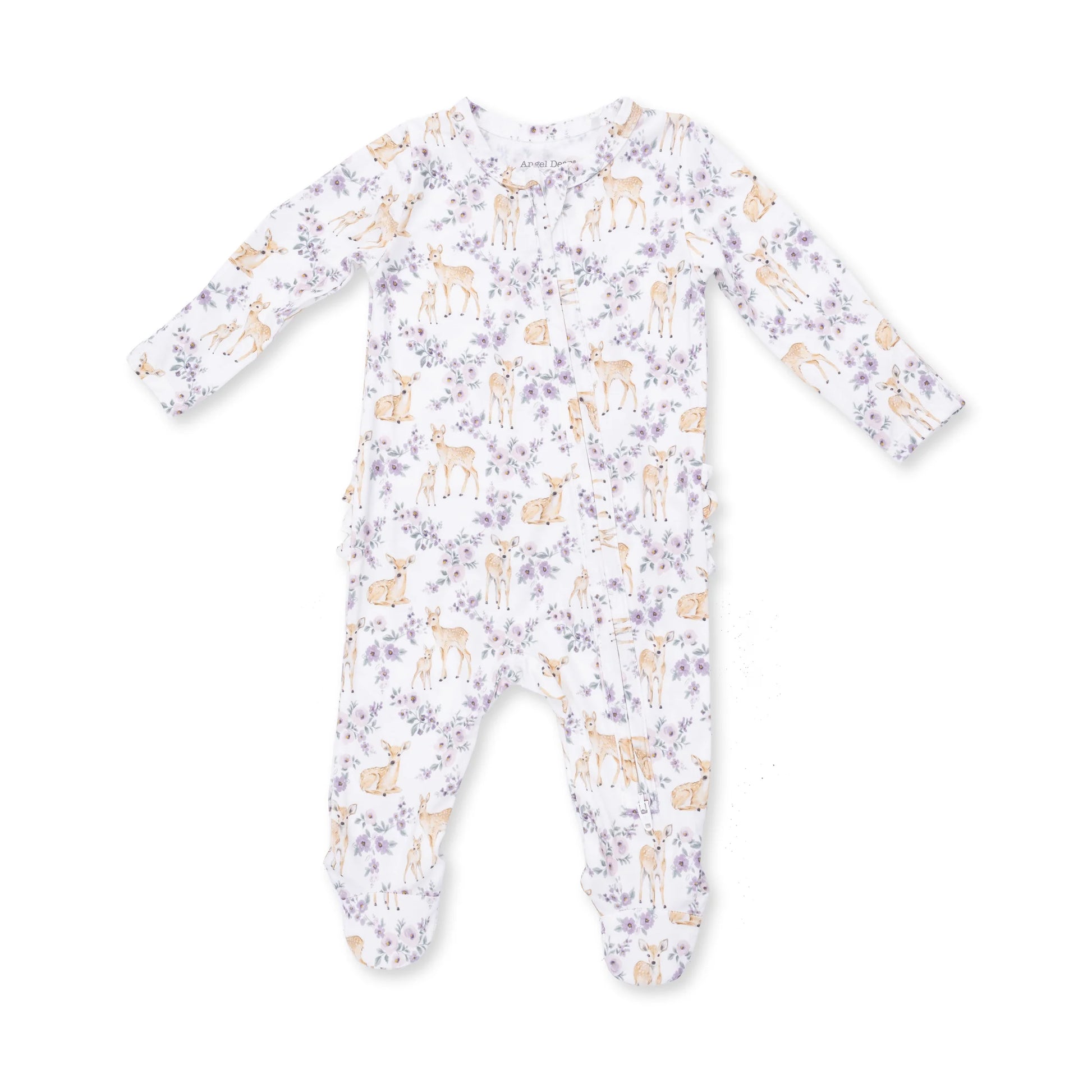Floral Deer 2 Way Zipper Ruffle Back Footie - Doodlebug's Children's Boutique