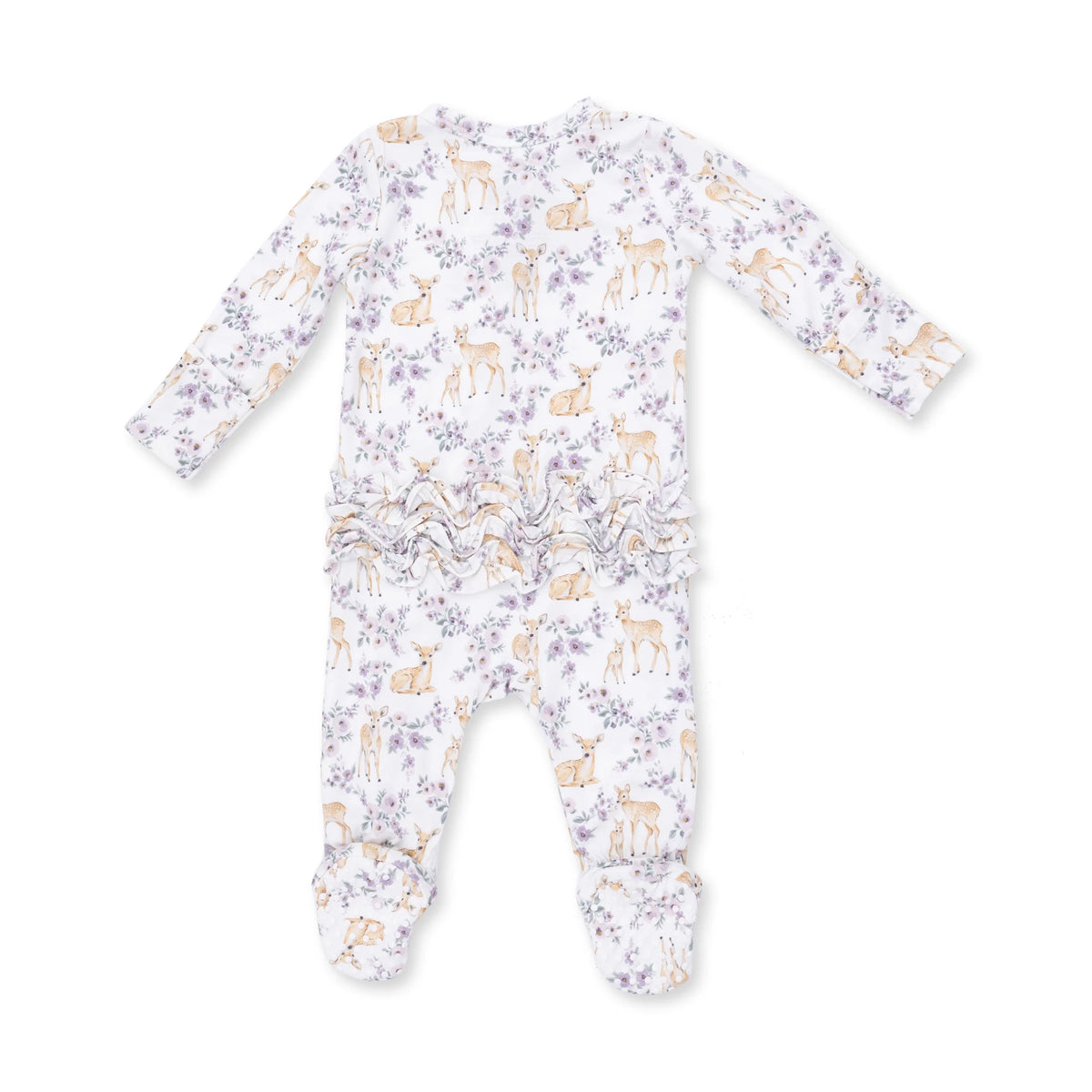 Floral Deer 2 Way Zipper Ruffle Back Footie - Doodlebug's Children's Boutique