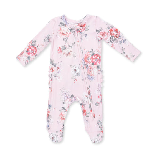 Painterly Rose Bouquets 2 Way Zipper Ruffle Back Footie - Doodlebug's Children's Boutique