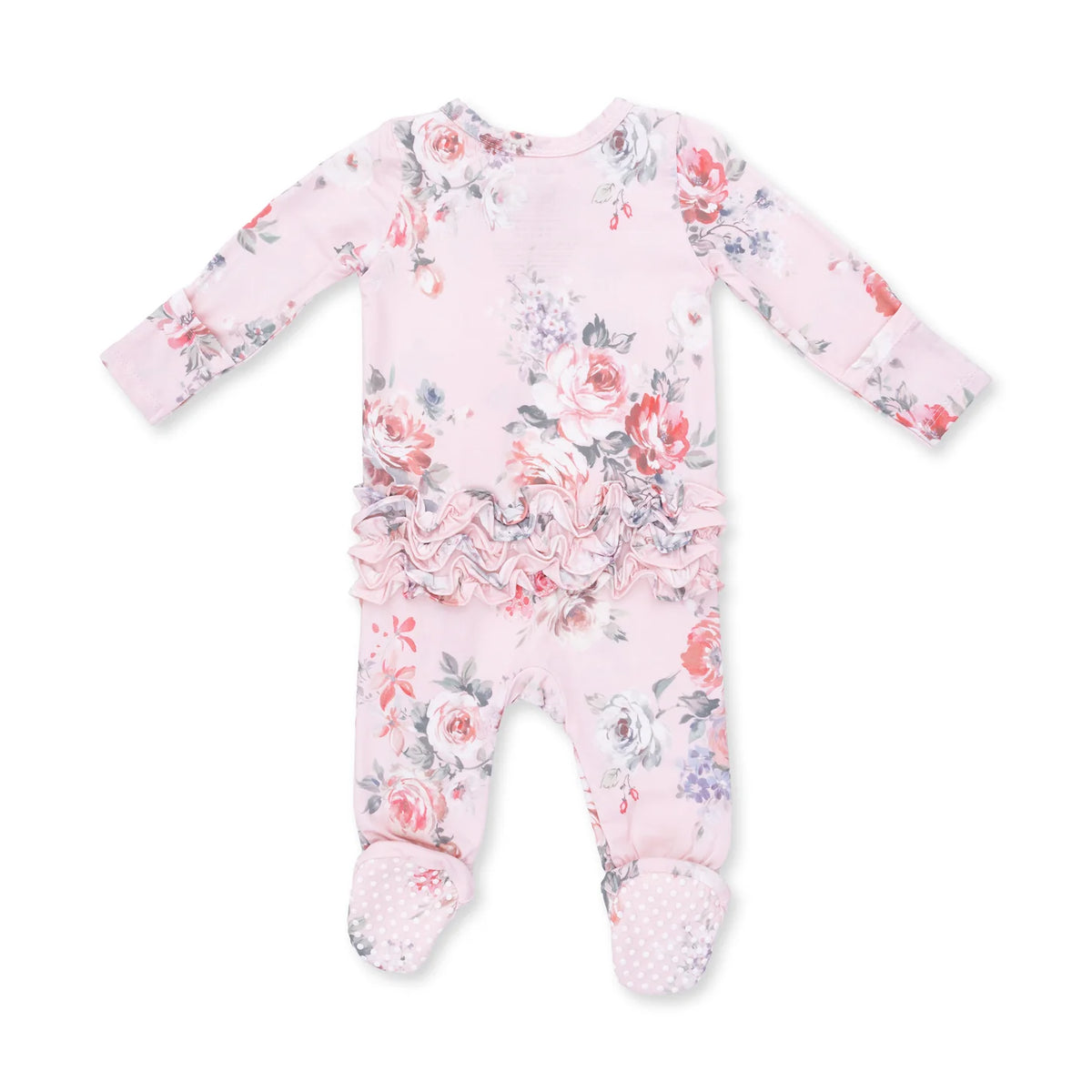 Painterly Rose Bouquets 2 Way Zipper Ruffle Back Footie - Doodlebug's Children's Boutique