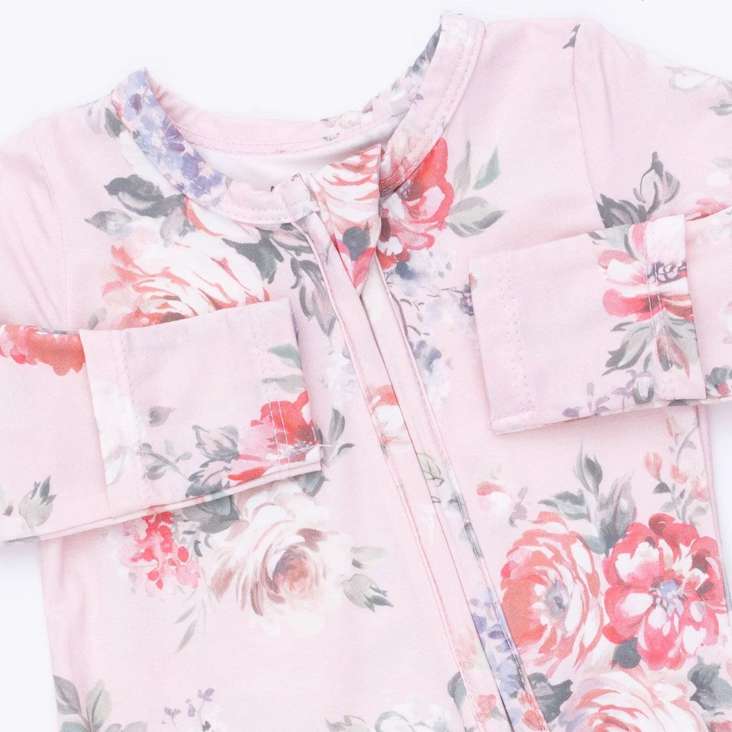 Painterly Rose Bouquets 2 Way Zipper Ruffle Back Footie - Doodlebug's Children's Boutique
