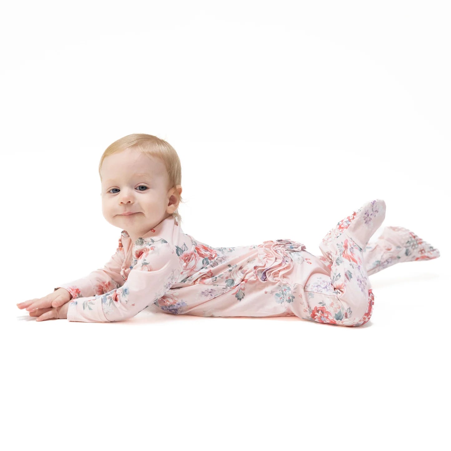 Painterly Rose Bouquets 2 Way Zipper Ruffle Back Footie - Doodlebug's Children's Boutique