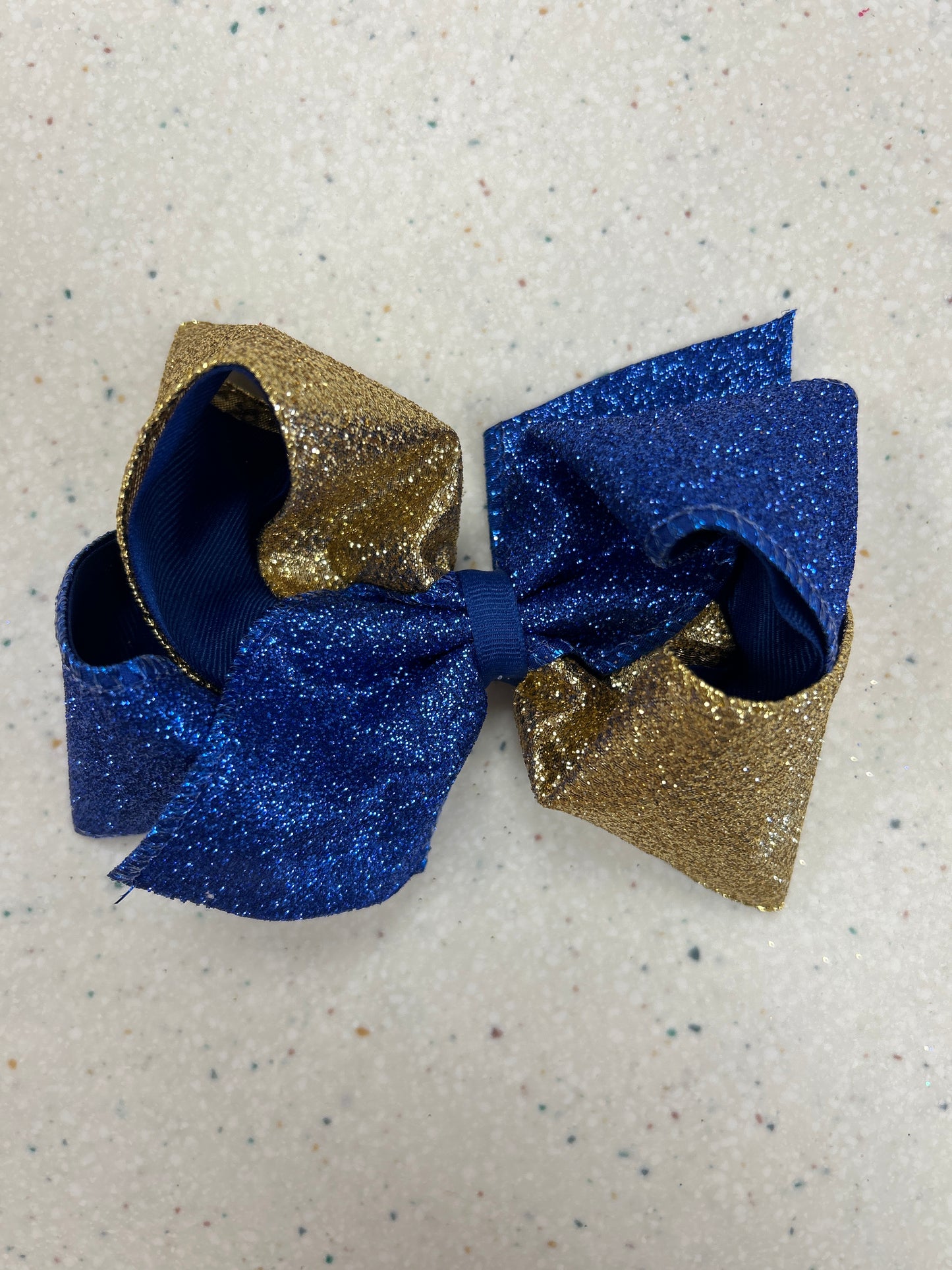 Blue and Gold Glitter King Two Tone Bow  - Doodlebug's Children's Boutique