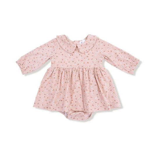 Carrie Floral Long Sleeve Peter Pan Collar Bodysuit Dress - Doodlebug's Children's Boutique
