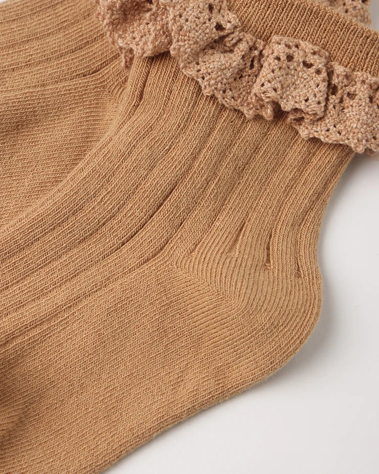 Lace Trim Socks in Fawn & Midnight