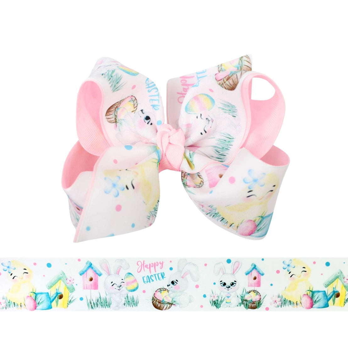 Huge Layered Bunny Print Bow in Blue  - Doodlebug's Children's Boutique