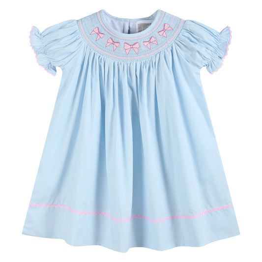Blue and Pink Bows Smocked Bishop Dress - Doodlebug's Children's Boutique