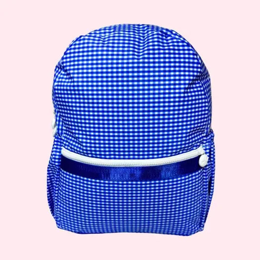 Wipeable Electric Blue Gingham Medium Backpack with Pockets - Doodlebug's Children's Boutique