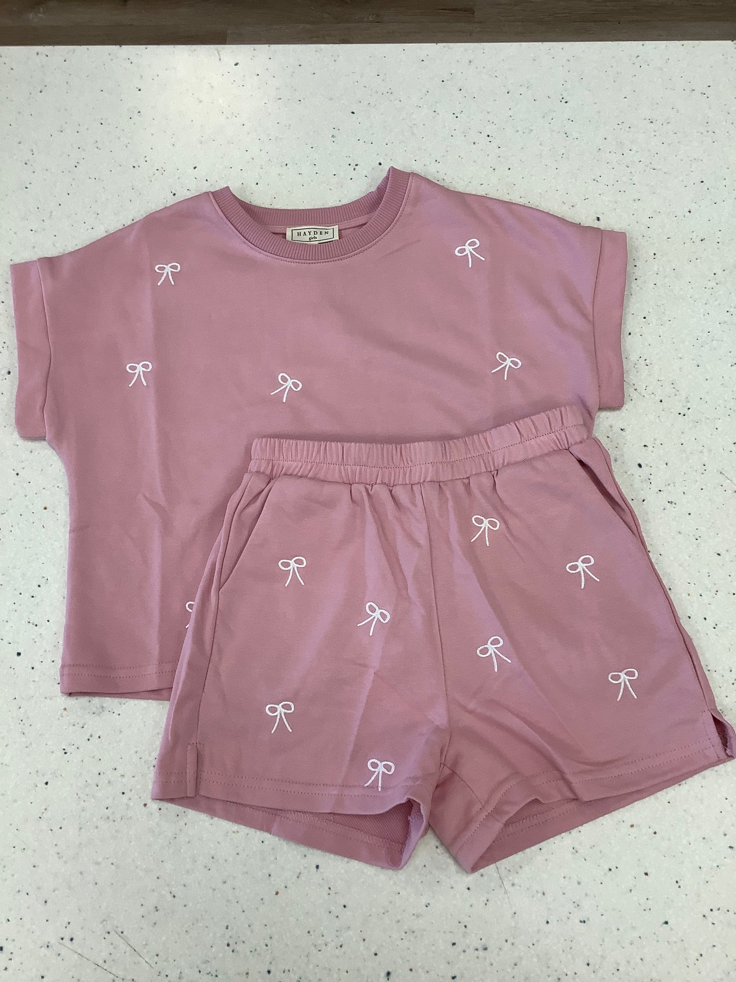 Pink Embroidered Bows Set