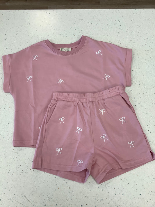 Pink Embroidered Bows Set - Doodlebug's Children's Boutique