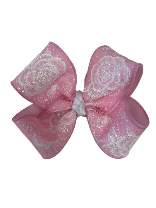 Pink Rose Layered Bow with Glitter Alligator Clip - Doodlebug's Children's Boutique