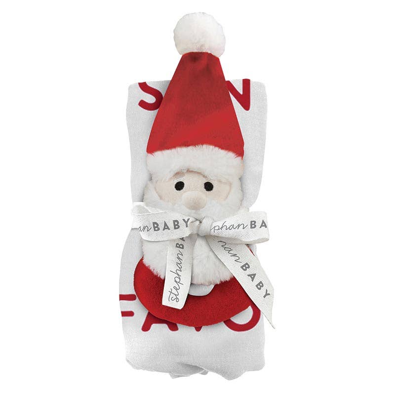 Santa's Favorite Swaddle Blanket + Plush Santa Rattle