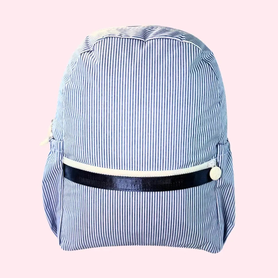 Wipeable Navy Preppy Stripe Medium Backpack with Pockets