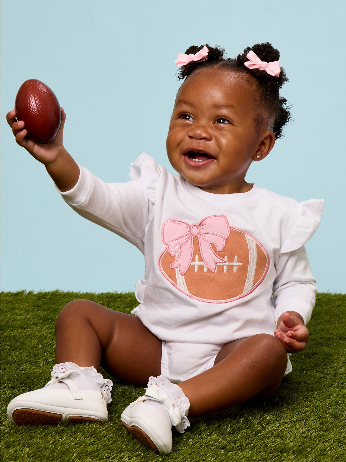 Football Bow Applique Ruffle Romper