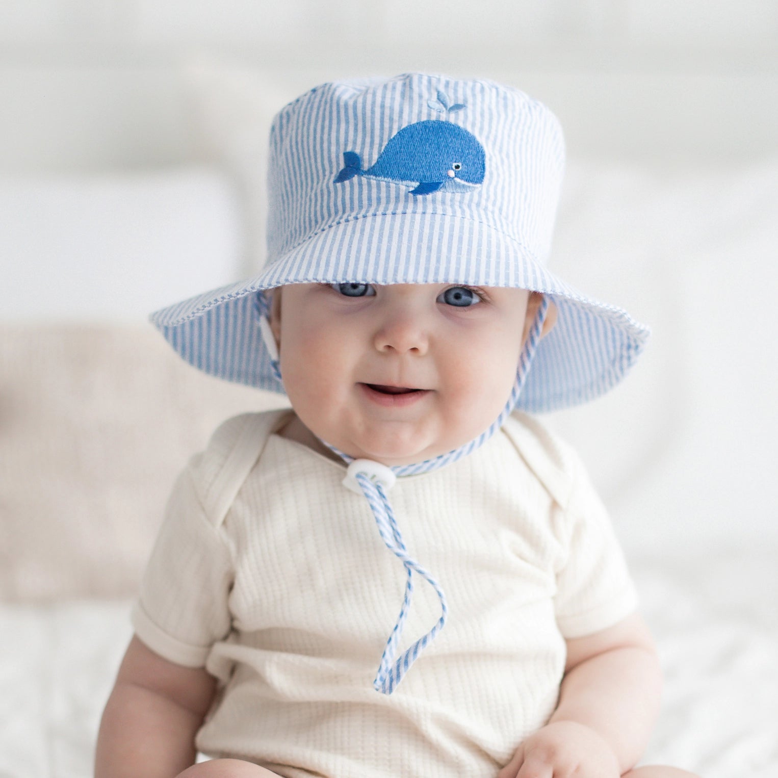 Whale Blue Seersucker Bucket Hat - Doodlebug's Children's Boutique