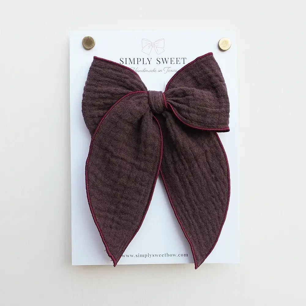 Medium Edged Bow with Clip in Chai - Doodlebug's Children's Boutique