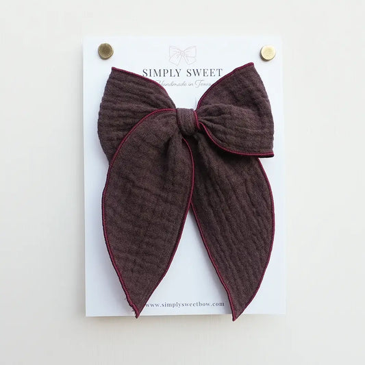 Medium Edged Bow with Clip in Chai - Doodlebug's Children's Boutique