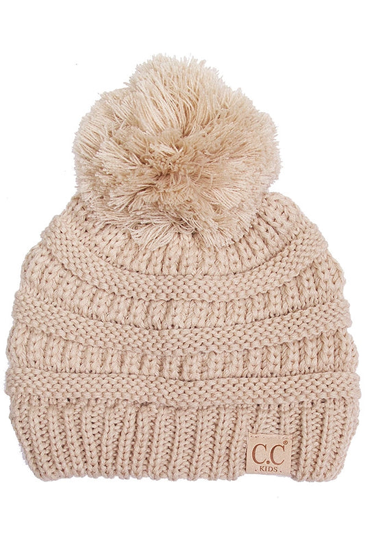 Beige Knit Pom Beanie - Doodlebug's Children's Boutique