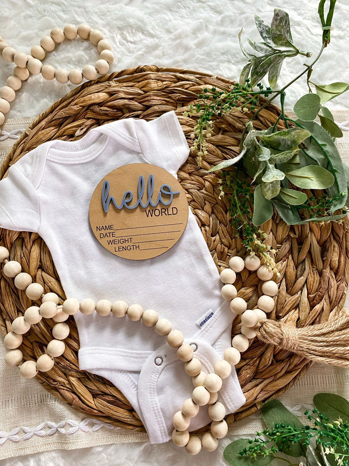 Dusty Blue Hello World Wood Stat Plaque - Doodlebug's Children's Boutique