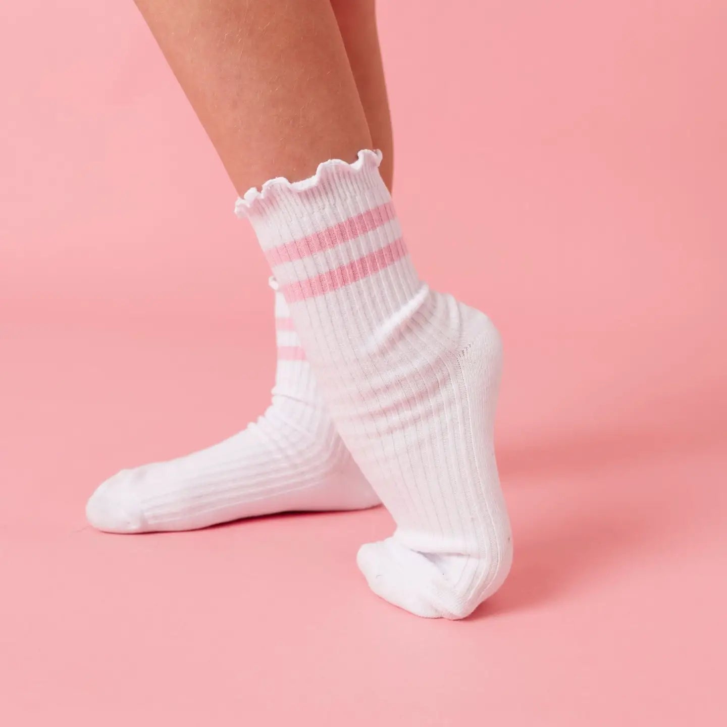 Ribbed Lettuce Trim Midi Socks in Blossom Stripe - Doodlebug's Children's Boutique