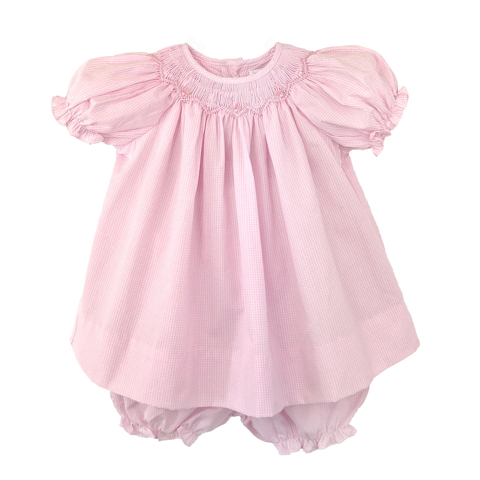 Pink Gingham Newborn Bishop Dress Set - Doodlebug's Children's Boutique
