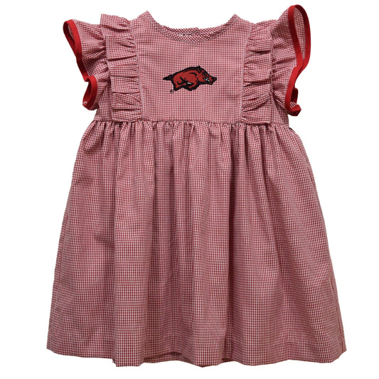 Arkansas Razorbacks Embroidered Gingham Ruffle Dress  - Doodlebug's Children's Boutique