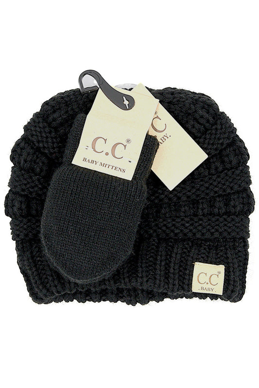 Black Ribbed Baby Beanie and Mittens Set - Doodlebug's Children's Boutique