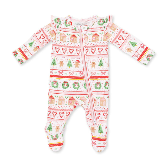 Gingerbread Fair Isle 2 Way Zipper Ruffle Back Footie - Doodlebug's Children's Boutique