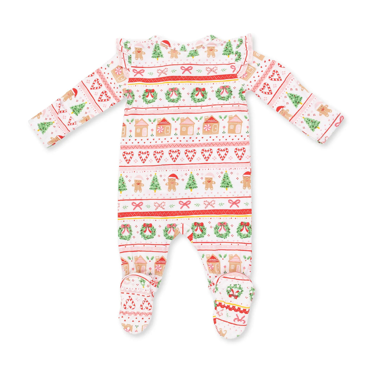 Gingerbread Fair Isle 2 Way Zipper Ruffle Back Footie - Doodlebug's Children's Boutique