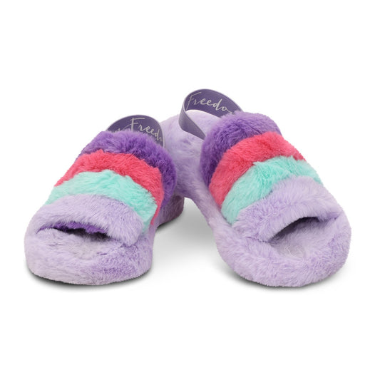 Purple Stripe Furry Slippers  - Doodlebug's Children's Boutique