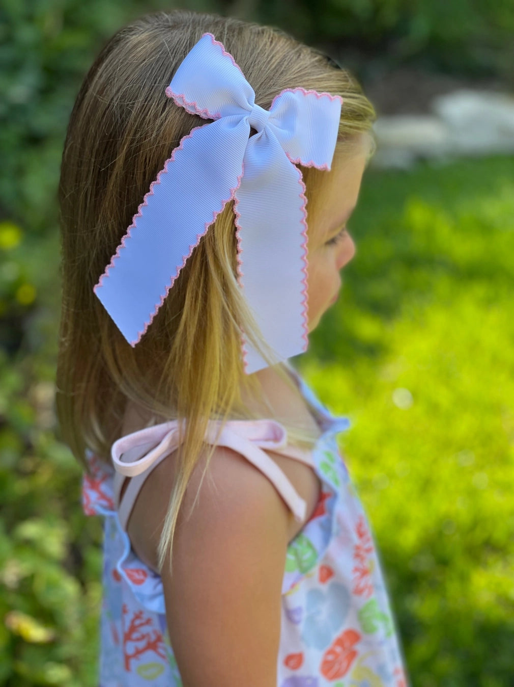 Pink Moonstitch Long-Tail Bow  - Doodlebug's Children's Boutique