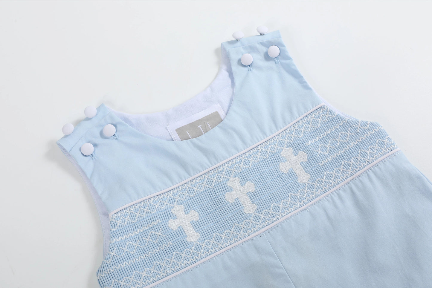 Light Blue Crosses Smocked Overalls - Doodlebug's Children's Boutique
