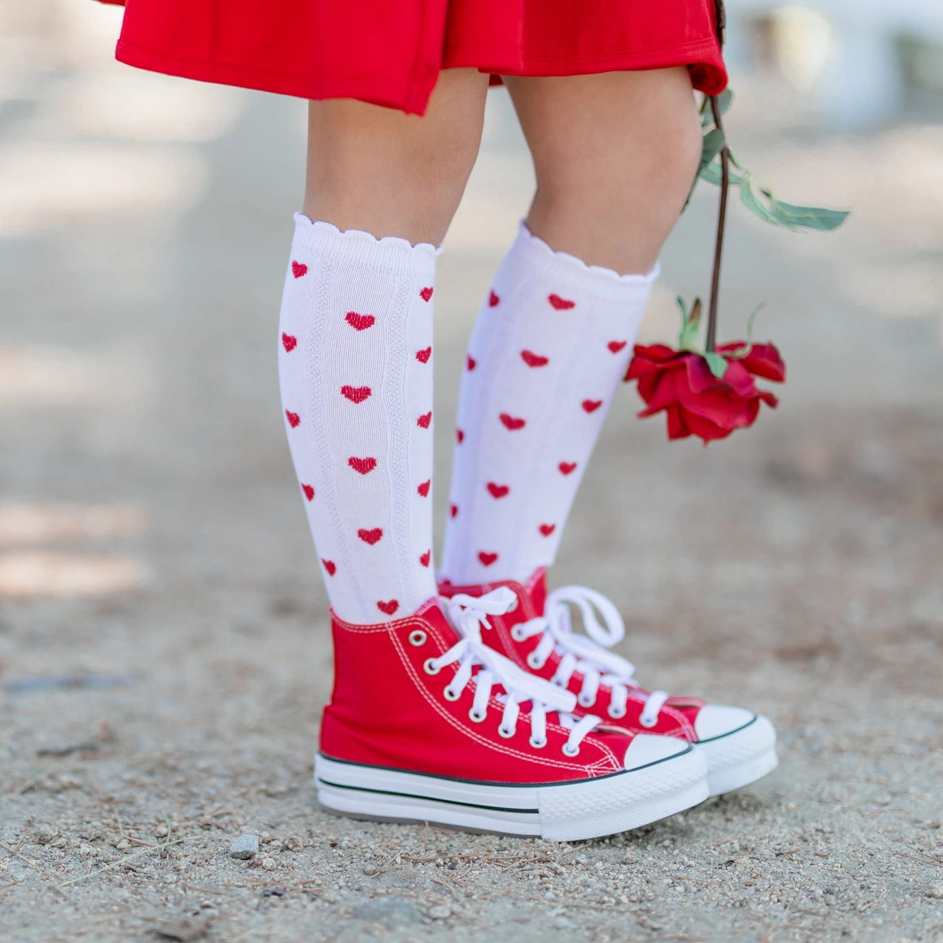 Scalloped Knee High Socks in Hearts - Doodlebug's Children's Boutique