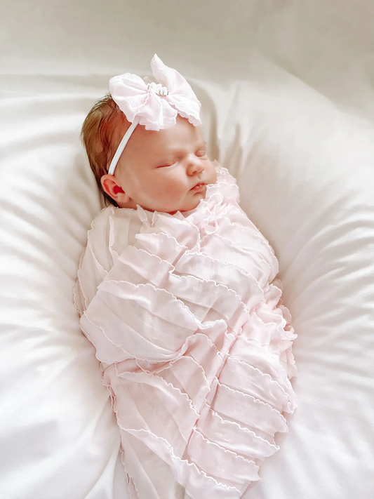 Swaddle Blanket & Mini Pearl Headband Set - Doodlebug's Children's Boutique