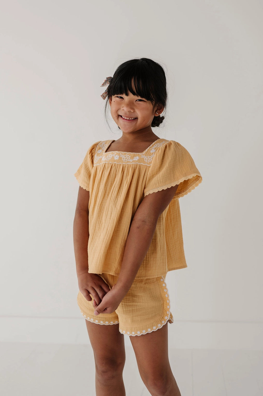 Golden Sunshine Squared Neck Peasant Top - Doodlebug's Children's Boutique