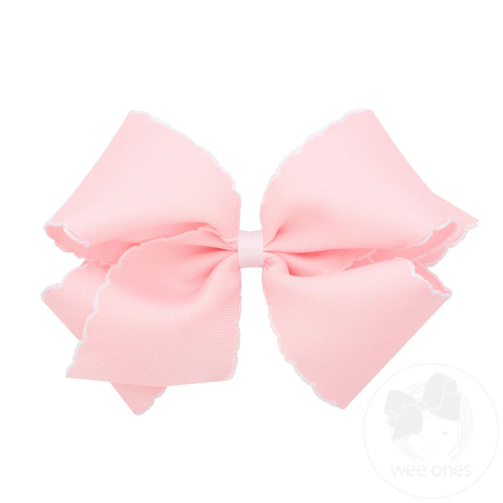 King Moonstitch Bow in Light Pink and White - Doodlebug's Children's Boutique