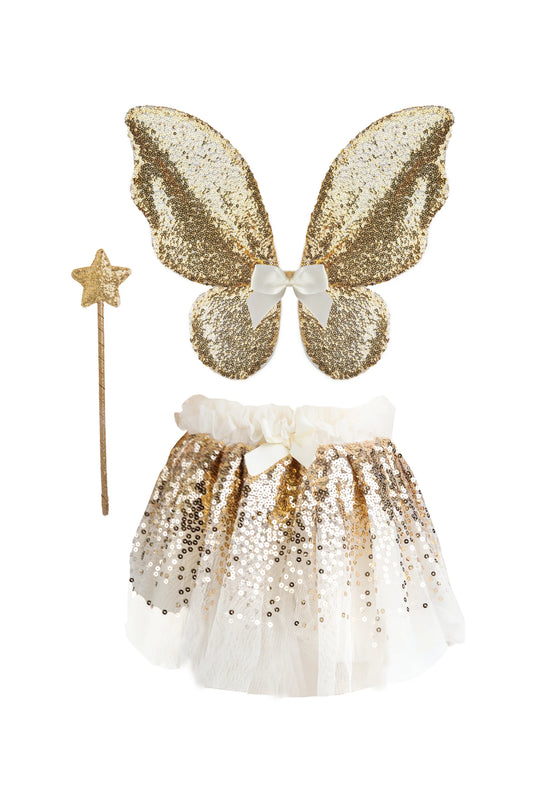 Gracious Gold Sequins Skirt, Wings, & Wand Set  - Doodlebug's Children's Boutique