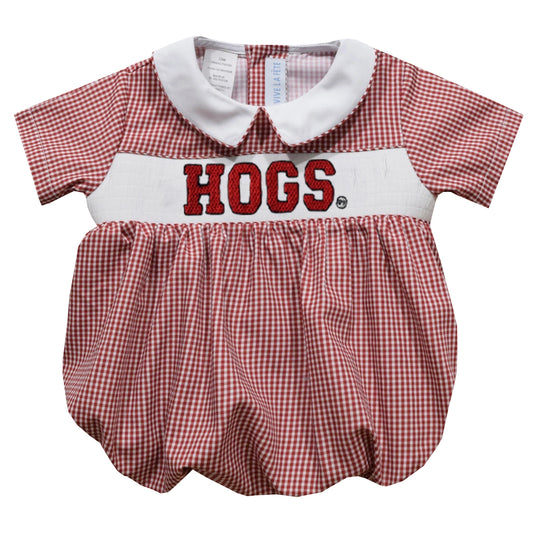 Hogs Smocked Red Gingham Short Sleeve Boy Bubble  - Doodlebug's Children's Boutique