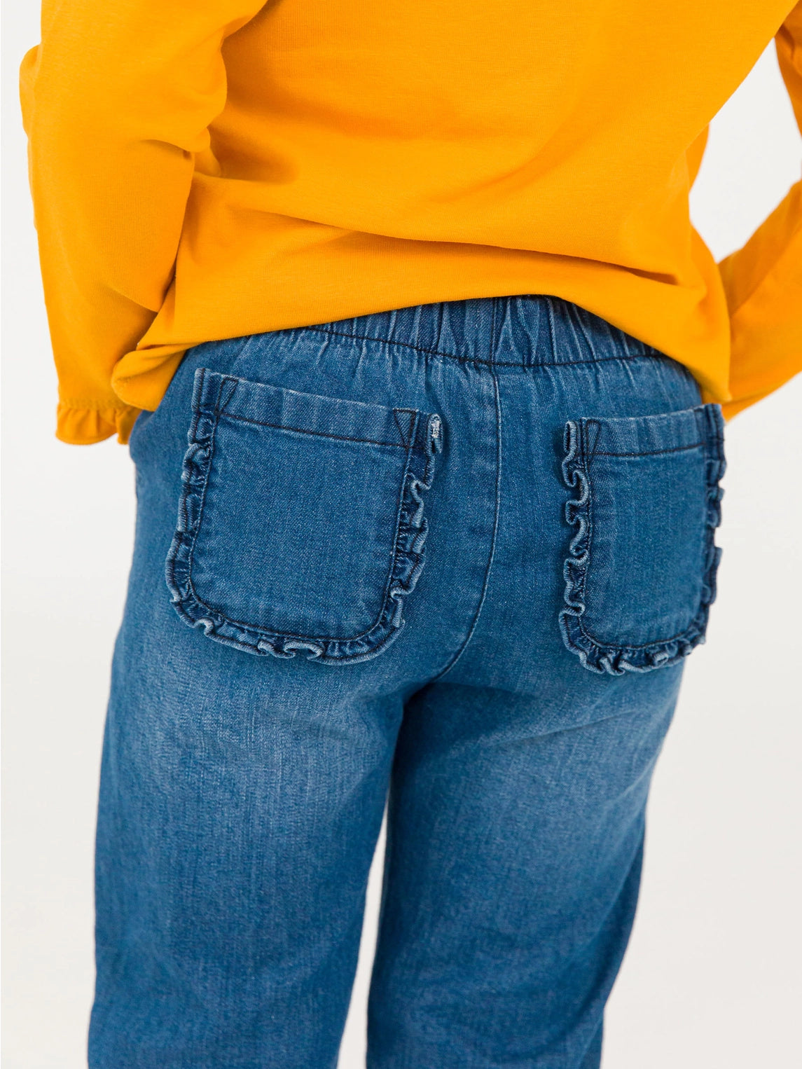 Medium Wash Stretch Ruffle Jeans