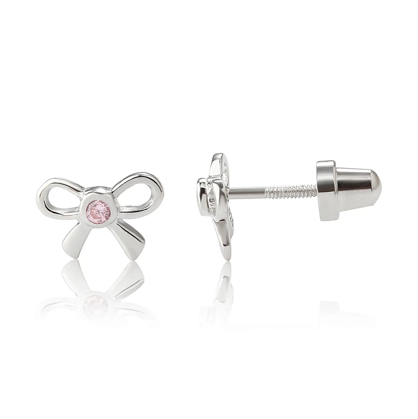 Sterling Silver Pink Bow Screw-Back Earrings - Doodlebug's Children's Boutique