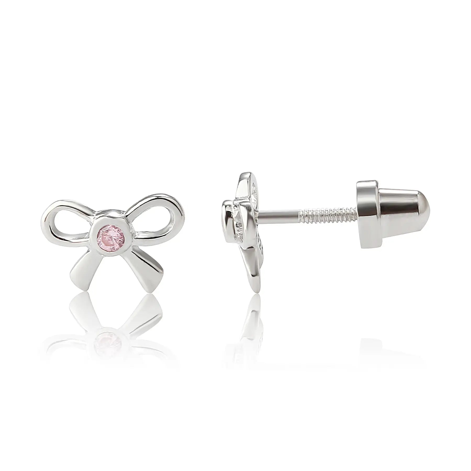 Sterling Silver Pink Bow Screw-Back Earrings - Doodlebug's Children's Boutique